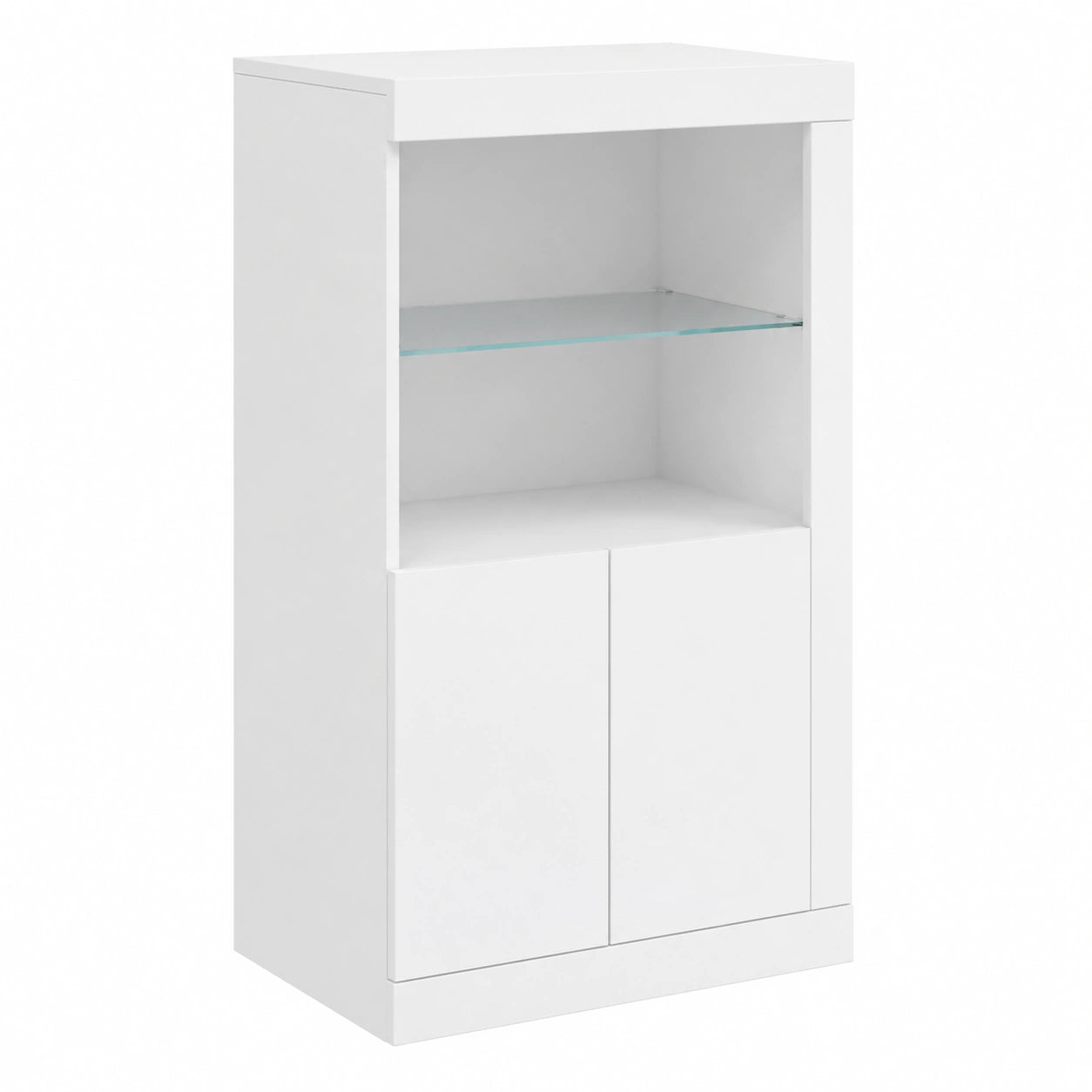 Armario Auxiliar Blanco con Luces LED, Mueble de Almacenamiento para Salón y Cocina