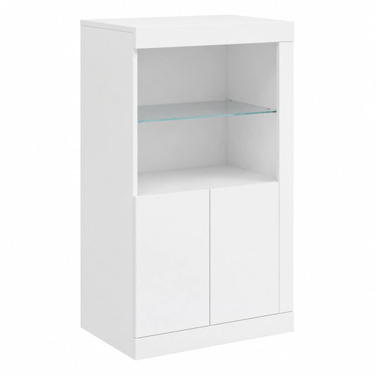 Armario Auxiliar Blanco con Luces LED, Mueble de Almacenamiento para Salón y Cocina