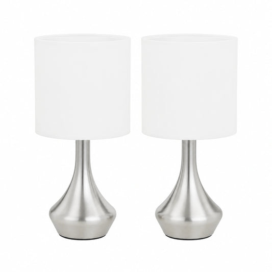 Set de 2 Lámparas de Mesa con Encendido Táctil, Blanco y Plateado