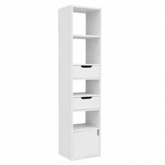 Estantería Blanca de Madera con 6 Estantes y 3 Cajones para Hogar