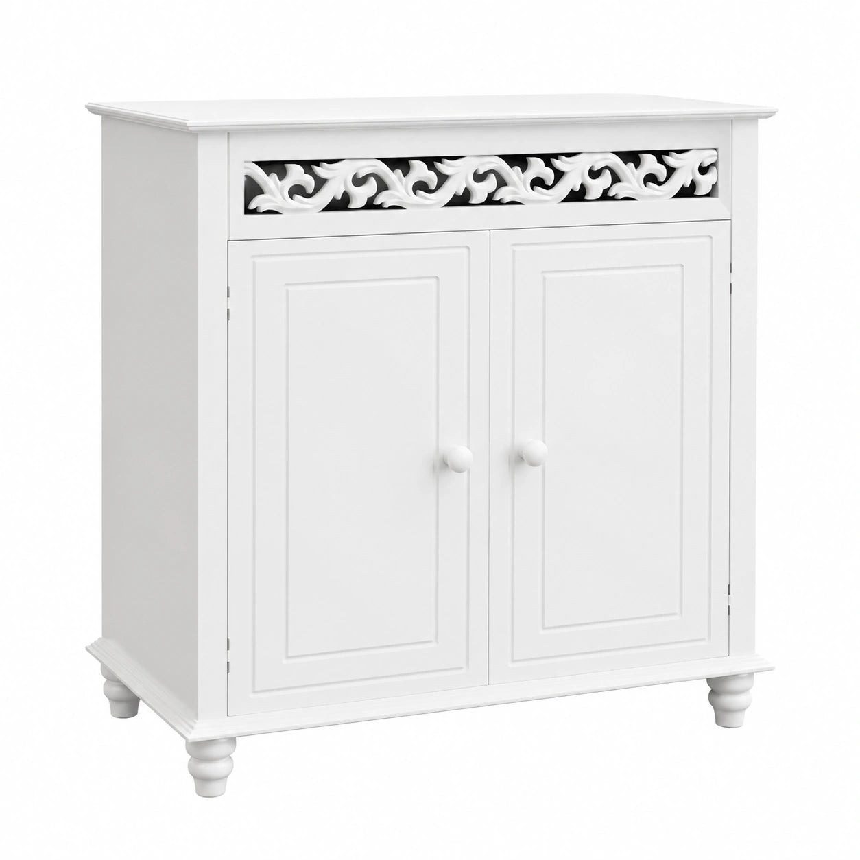 Aparador Blanco de Madera para Salón y Dormitorio, 76x65x35cm, Puertas y Estante
