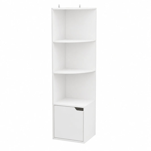 Estantería Moderna de Madera con Cajón y Estantes para Oficina y Hogar, Blanco, 29,5x29,5x158 cm