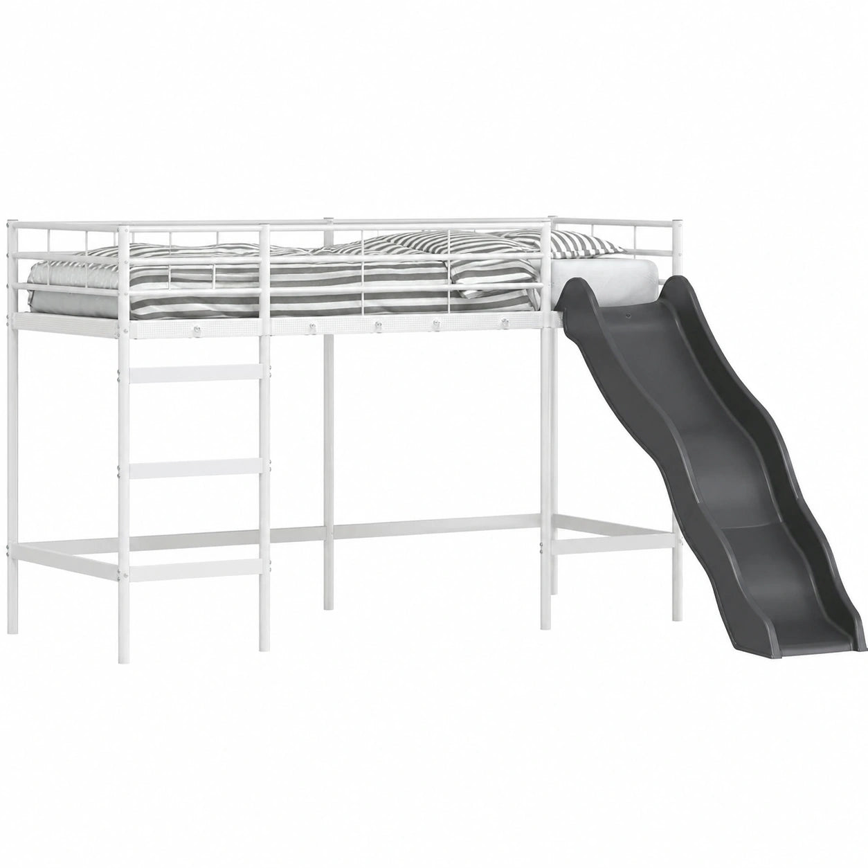 Cama Alta Infantil con Tobogán, Moderna y Compacta, Blanco y Antracita