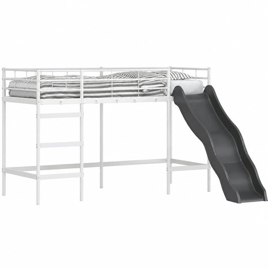 Cama Alta Infantil con Tobogán, Moderna y Compacta, Blanco y Antracita