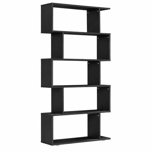 Estantería de Madera con 6 Niveles en S, 80x24x191cm, Negro - HOMCOM