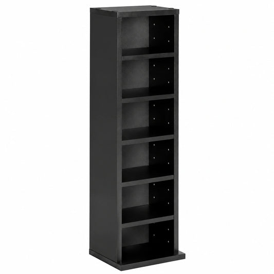 Estantería de Pared Negro con 6 Compartimentos Ajustables para CDs - Fácil Montaje y Diseño Decorativo