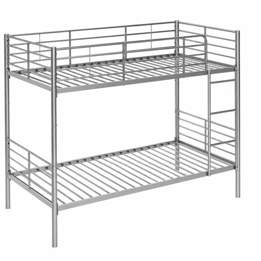 Cama Doble Convertible en Camas Individuales, Estructura de Acero, Protección Anticaídas, Plata, 90x200 cm