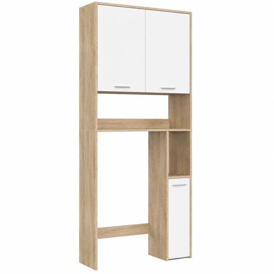 Estantería Superior para Inodoro de Madera de Haya y Blanco - Modelo WALLIS