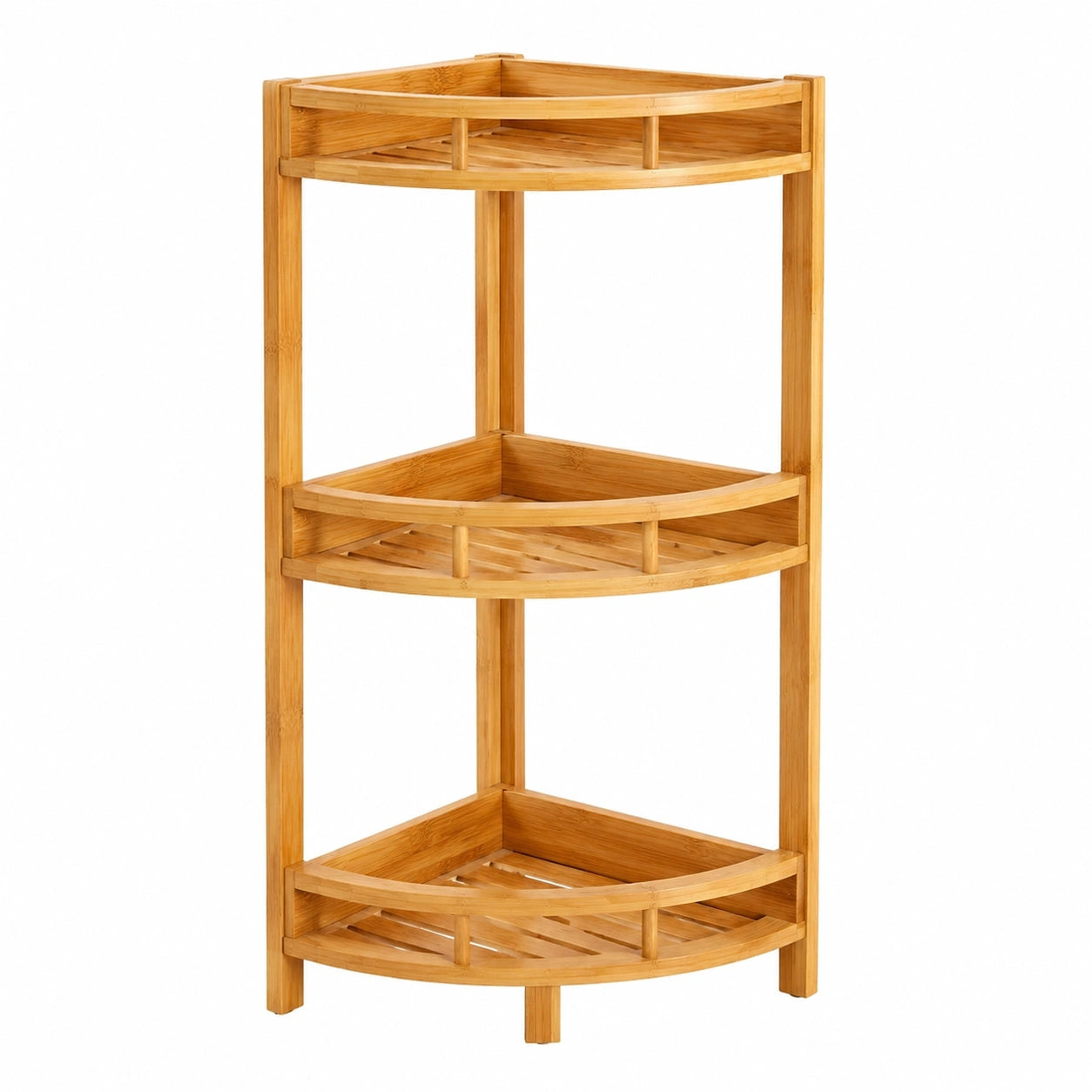 Estantería Esquinera de Bambú Natural 3 Niveles, Organizador Baño, Diseño Nórdico