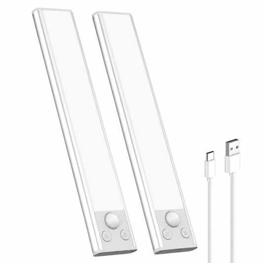 Lámpara LED Recargable con Sensor de Movimiento para Interiores, Luz Adhesiva 3 Colores USB para Cocina y Armarios, 2200mAh, Sin Cables, 2 Unidades