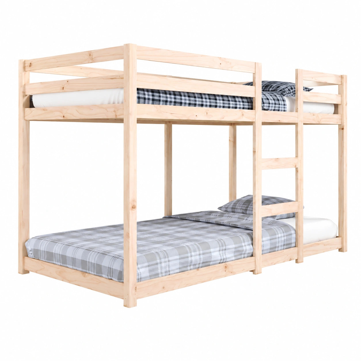 Cama Litera Juvenil de Madera de Pino con Escalera y Barandilla